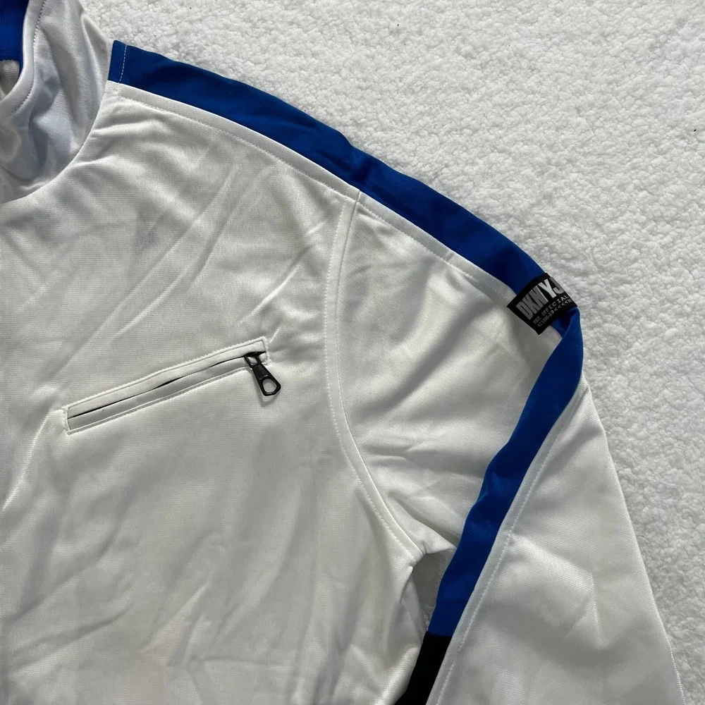DKNY Jeans Track Jacket Men's M White Blue Black Stripe Full Zip Mock Neck VTG